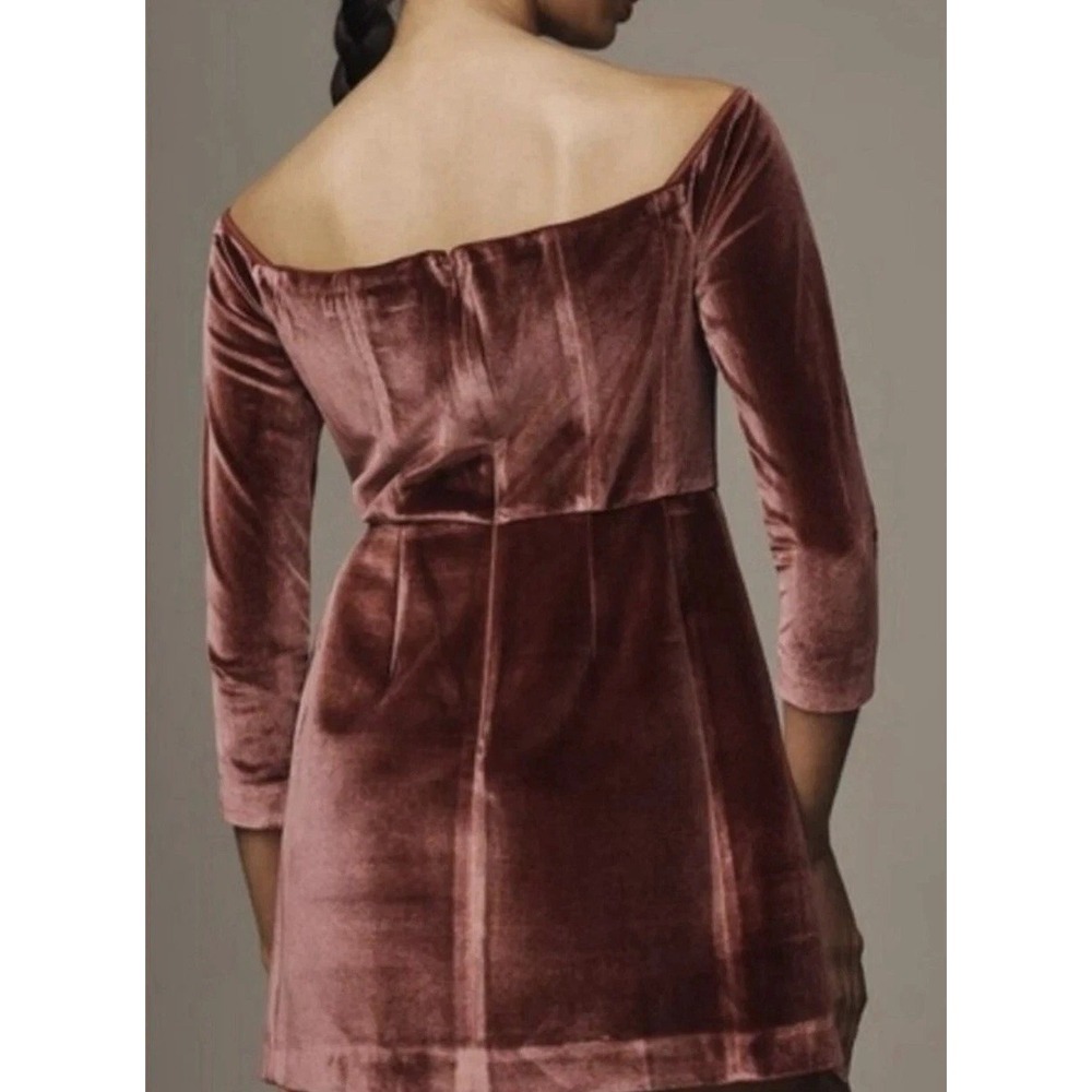 NEW Anthropologie Hutch Holiday festiv Square Neck Mini Dress Mauve Velvet Sz 10 - Picture 2 of 12
